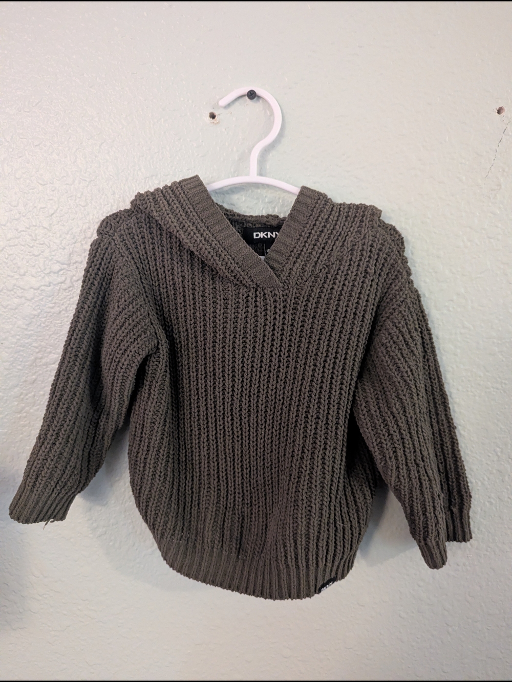 DKNY Chunky Knit Hooded Sweater in Charcoal